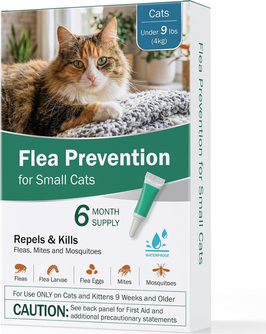Cat Flea Treatment - Topical Flea Treatment for Cats Under 9 lbs, 6-Month Supply, Waterproof and Fast-Acting & Long, Fle