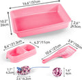 PAWISE Cat Litter Box Set, Small Kitten Starter Kit, Includes Litter Box, Litter Scoop, Double Dish Feeding Bowl, Cat Mouse Toy, Kitty Ball Toy, Pink
