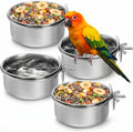 Okllen 4 Pack Bird Feeding Dish Cups, Detachable Stainless Steel Bird Food Bowls with Clamp for Chinchilla Parrot Cockatiel Conure Budgies Parakeet Small Animal