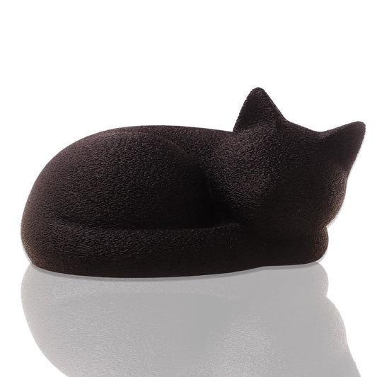 Cragite Black Cat Urns for Ashes, Sleeping Matte Black Pet Urns for Cats, Fur-Like Texture Urn for Cat Ashes, Secure Threaded Closure, Holds Cats Up to 7kg, 6.7 x 5.1 x 3.3 Inches