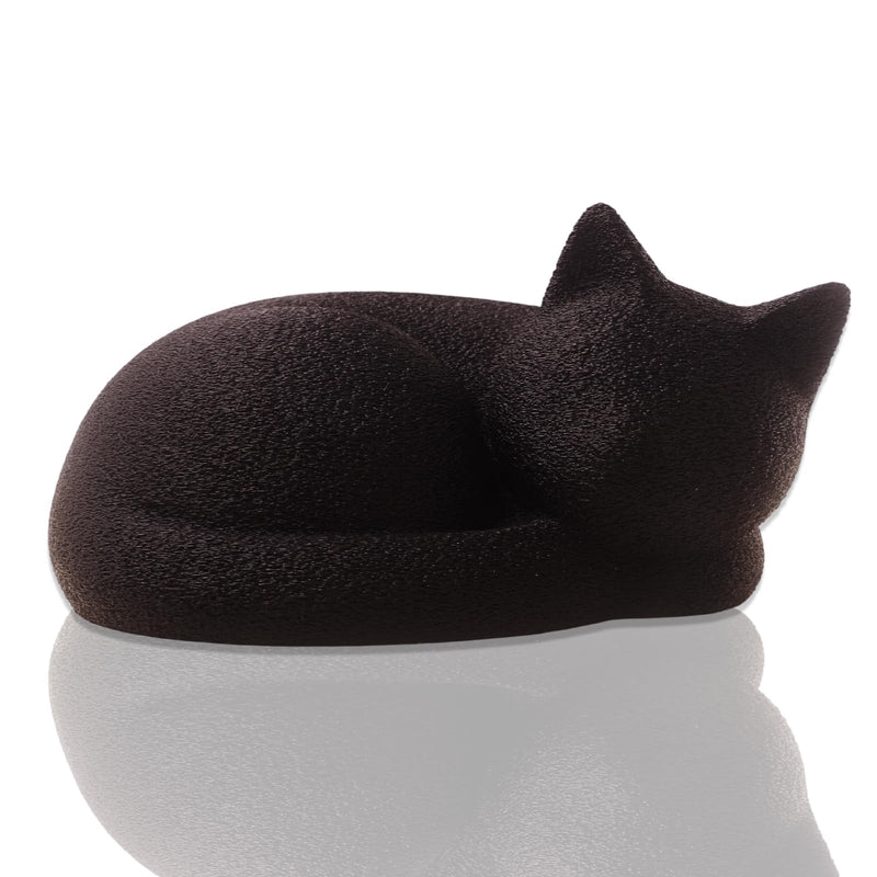 Cragite Black Cat Urns for Ashes, Sleeping Matte Black Pet Urns for Cats, Fur-Like Texture Urn for Cat Ashes, Secure Threaded Closure, Holds Cats Up to 7kg, 6.7 x 5.1 x 3.3 Inches