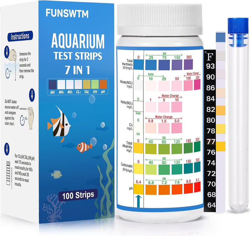 Aquarium Test Strips for Freshwater Fish: 7 in 1 Fish Tank Water Testing Kit for Aquarium Pond - Accurate Testing Nitrat