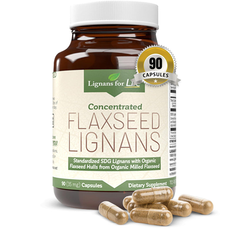 Lignans for Life Flaxseed Lignans for Dogs & People + SDG - Omega 3 Fatty Acids, High Fiber Antioxidants - Improve Shiny Coat, Digestive & Heart Health for Dogs, 35mg, 90 Flaxseed Capsules, 1 Pack