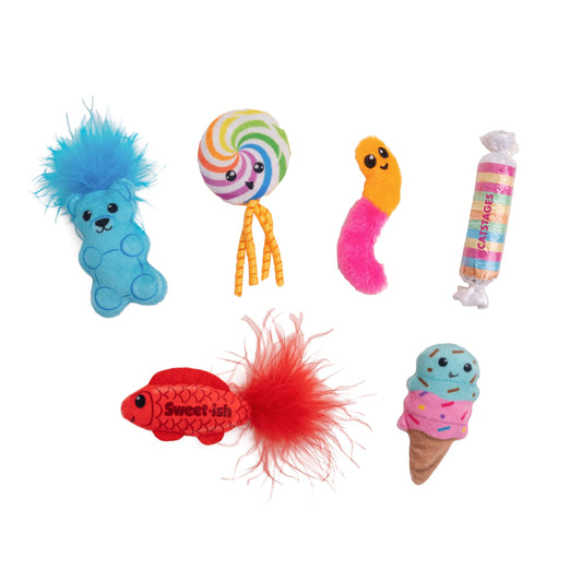 Catstages Kitty Sweet Treats, 6-Pack Catnip Plush Toys with Crinkle & Feathers, Multicolored