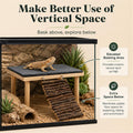 Bearded Dragon Basking Platform, Natural Slate Reptile Basking Rock with Wooden Climbing Ramp, Terrarium Habitat Decor f