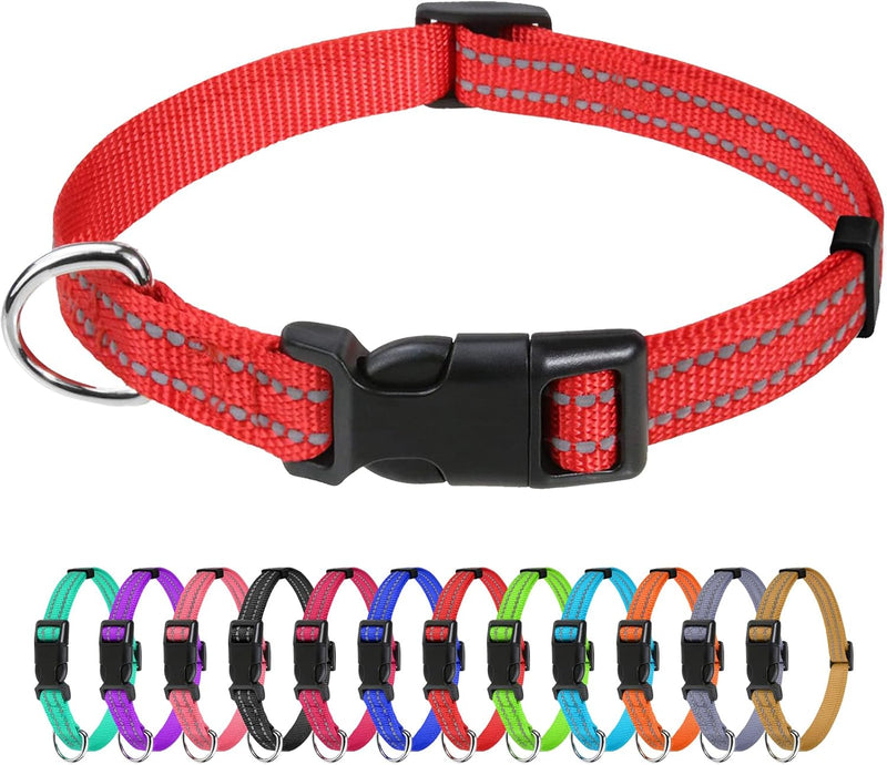 TagME Small Dog Collar, Reflective Puppy Collar, Red, 3/8