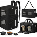 Extra Large 3-in-1 Cat Carrier for 2 Cats, with Removable Divider, Superior Ventilation, Portable Soft Sided Double Cat Carrier Large, Hair Removal Glove, 2*Bowl, Extra Side Storage Bag Included