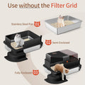 Bartuke XXXL Stainless Steel Litter Box, 28"x20"x18" Extra Large Fully Enclosed High Sided Metal Cat Litter Box with Filtered Grid, Step, Scoop, Non-Sticky, Non-Odor, Easy Cleaning (Black)