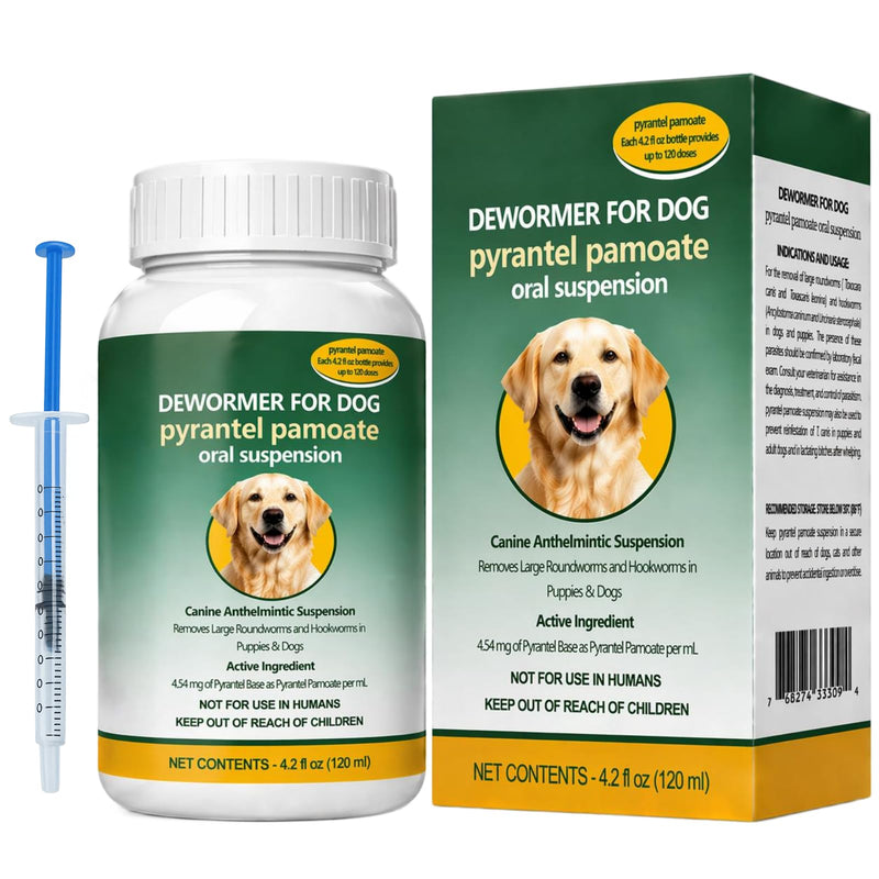 Dog Dewormer Liquid – Pyrantel Pamoate Formula for Roundworms & Hookworms Support, Fits for Dogs, 120 mL (4.2 fl oz)