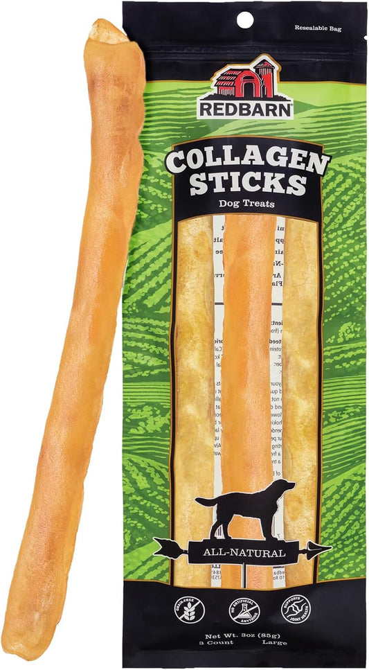 Redbarn Pet Products All-Natural Large 12" Beef Collagen Sticks for Dogs - Long Lasting Low-Odor Alternative to Traditional Rawhide & Bully Sticks - Supports Healthy Joints, Skin, & Coat - 3 Pack