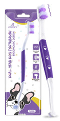 Dog Toothbrush – Newly Upgraded Dual-Head Design with 60° Wavy Bristles–Gently Surrounds Teeth for Deep Cleaning and Plaque Removal – Non-Slip Handle, Ideal for Daily Pet Dental Care (Purple, 1-Pack)