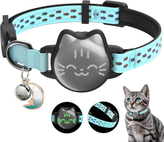 AirTag Cat Collar Breakaway, Reflective Cat Collar Compatible with Apple AirTag 1st & 2nd Gen, Hidden Holder with Bell, Lightweight Water-Resistant Strap for Adult Cats, AirTag Not Included