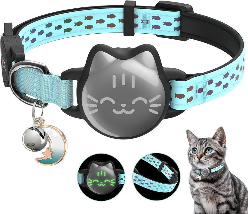 AirTag Cat Collar Breakaway, Reflective Cat Collar Compatible with Apple AirTag 1st & 2nd Gen, Hidden Holder with Bell, Lightweight Water-Resistant Strap for Adult Cats, AirTag Not Included