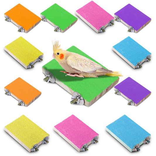 Reginary 12 Pcs Bird Perch Stand Toy Wood Parrot Stand Platform Colorful Paw Grinding Playground Rat Bird Cage Accessories for Pet Parrot Cockatiels Lovebirds, 6 Colors