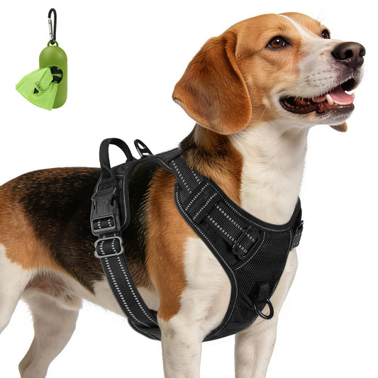 Joytale No Pull Dog Harness Medium Sized Dog, Reflective Pet Vest with Front Clip, Adjustable Soft Padded Harnesses with Easy Control Handle for Training and Walking, Black, M