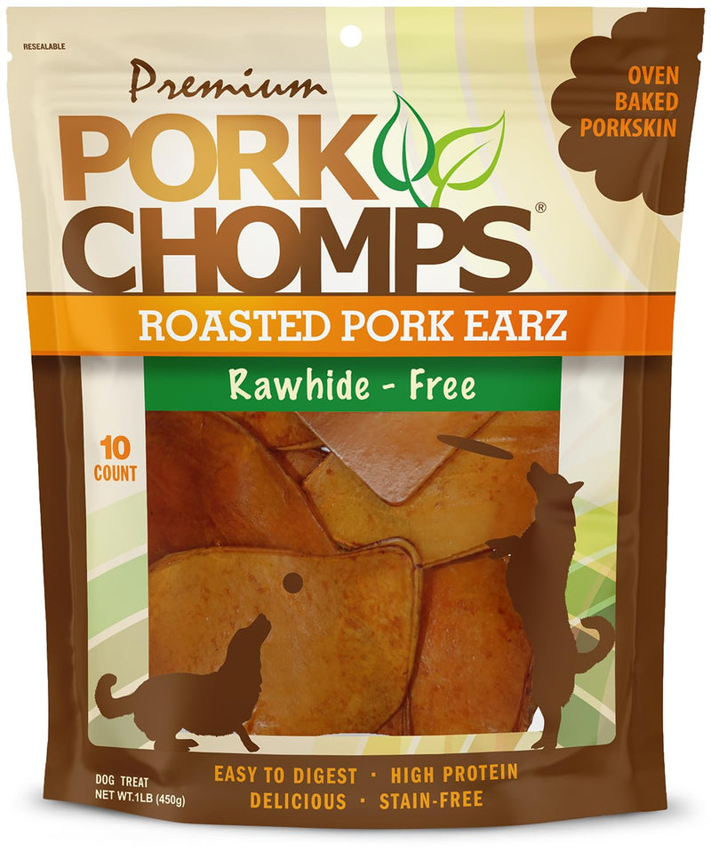 Pork Chomps Roasted Pork Skin Dog Chews, Ear Shapes, 10 Count