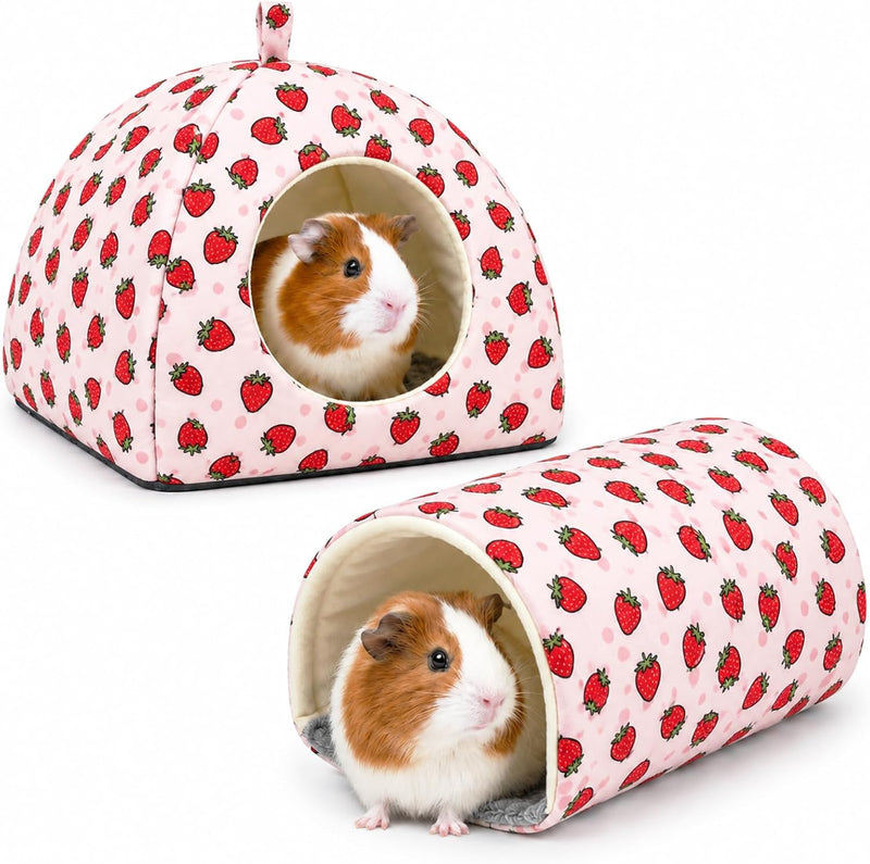 Guinea Pig Hideout Tunnel Set, 2 Pack Washable Small Animal Bed with Removable Cushion, Hamster Hideout Play Tunnel Toys