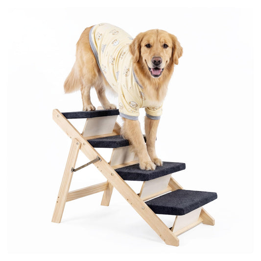 MEWANG Wood Pet Stairs & Ramp for Small/Medium Dogs and Cats, Aging Pets – 2-in-1 Foldable, Portable, Non-Slip Pet Ladder for Tall Beds, Couches,Cars–Holds Up to 220 lbs (31.5" L x 17.2" W x 25.0" H)