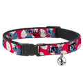 Disney Breakaway Cat Collar with Bell, Plastic Clip, Easy Adjustable, Lilo Stitch 4 Poses Lilo Dress Leaves Red Ivory, 8.5 to 12 Inches 0.5 Inch Wide