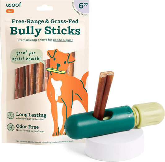 WOOF BullySafe and Bully Sticks - Nutritious Chew Sticks for Dogs and Bully Stick Holder for Safe, Long-Lasting Play - N