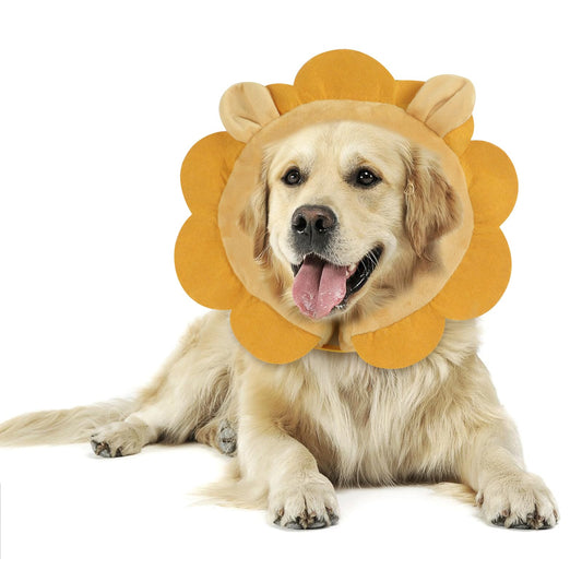 IEUUMLER Inflatable Recovery Dog Collar, Protective Donut Cone, Adjustable Soft Collar for Dog and Cat After Surgery Prevent from Biting & Scratching EU002 - Brown Lion M+
