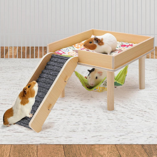 MEWTOGO Wooden Guinea Pigs Hammock with Platform