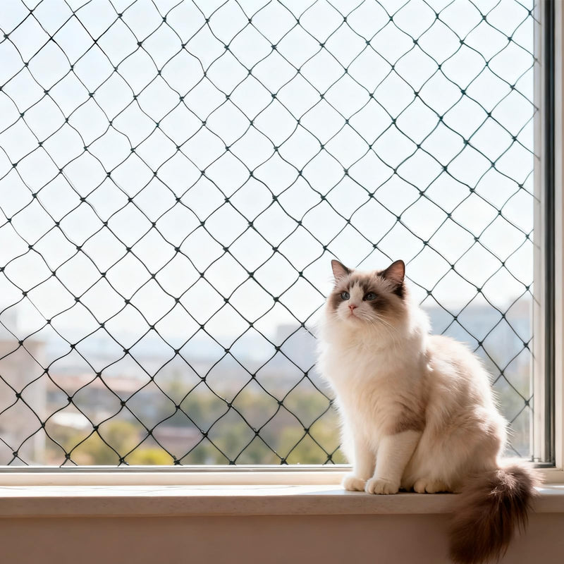 10x13ft Cat Netting Balcony, Steel Wire Reinforced Balcony Screen for Pets - Heavy Duty Cat Balcony Protection Net, Anti-Fall Safety Mesh for Windows, Patio, Stairs & Apartment Balcony