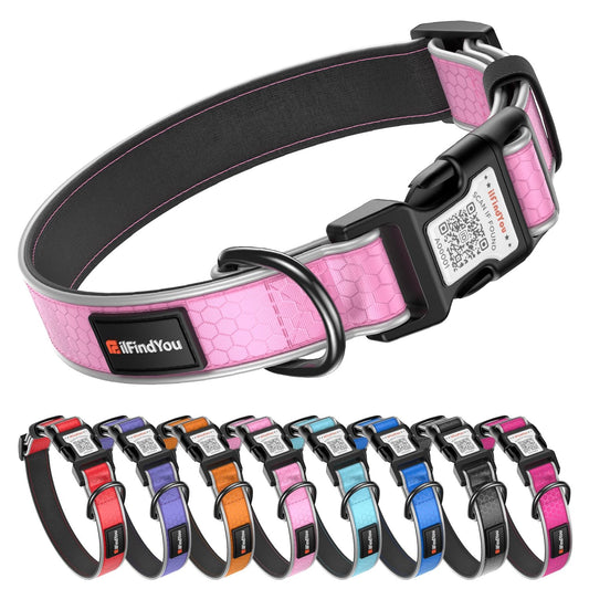 ilFindYou Reflective Dog Collar with QR Code Tag, Personalized Dog Collar, Safety Night Visibility, Anti-Loss Function (Pink-02, Small)