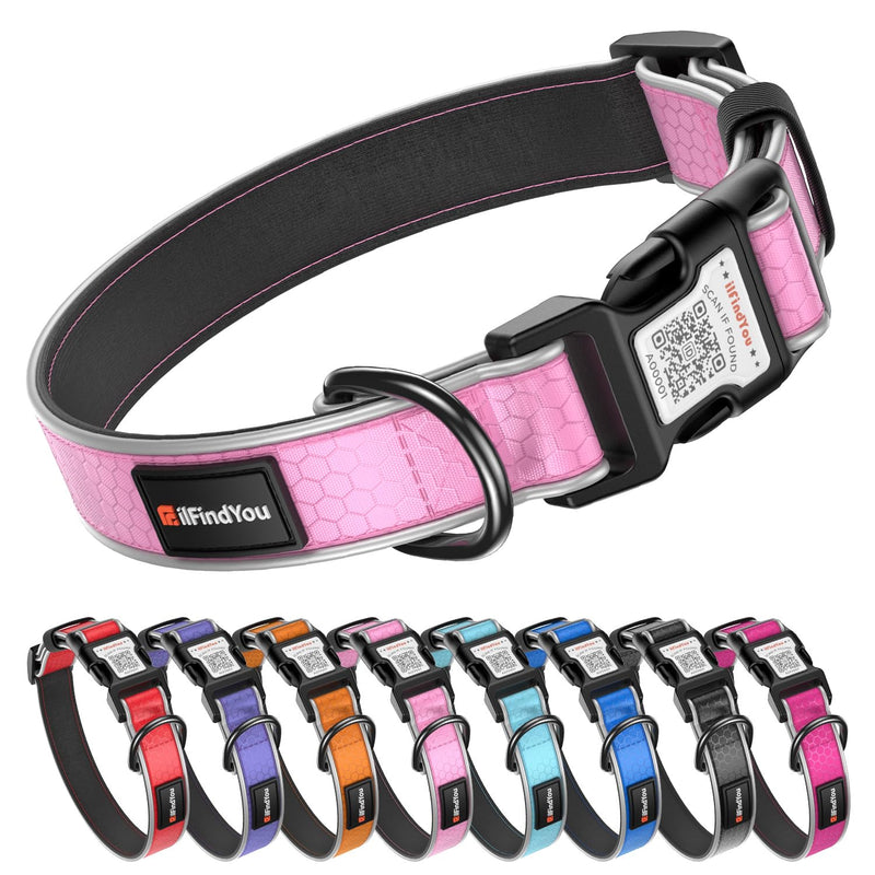 ilFindYou Reflective Dog Collar with QR Code Tag, Personalized Dog Collar, Safety Night Visibility, Anti-Loss Function (Pink-02, Small)