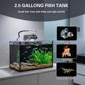2.5 Gallon Nano Aquarium Kit, Glass Small Fish Tank Starter Kit with Light, Filter, Gravel Rock,Lid. Ultra Clear Rimless
