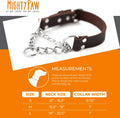 Mighty Paw Martingale Dog Collar - No Pull Design - Stainless Steel Chain - Limited Chain Cinch Training - Brown Leather