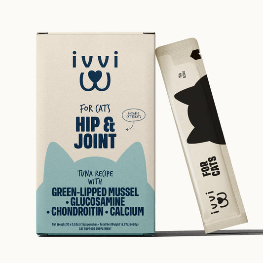 ivvi Hip & Joint for Cats – Functional Cream with Glucosamine, Chondroitin, Green-Lipped Mussel & Salmon Oil – Mobility Support – 30 x 0.53 oz Sachets – with Real Tuna