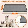 Pawtners Large Cat Litter Mat for Litter Box 2 Packs, 34" x 22" Waterproof Silicone Pad for Floor, Easy to Clean, Gray