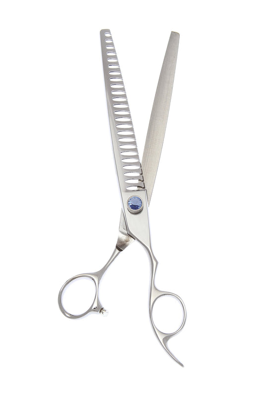 ShearsDirect Japanese 440C 24 Tooth Chunker with Light Blue Gem Stone Tension and Anatomic Handle, 7.5-Inch