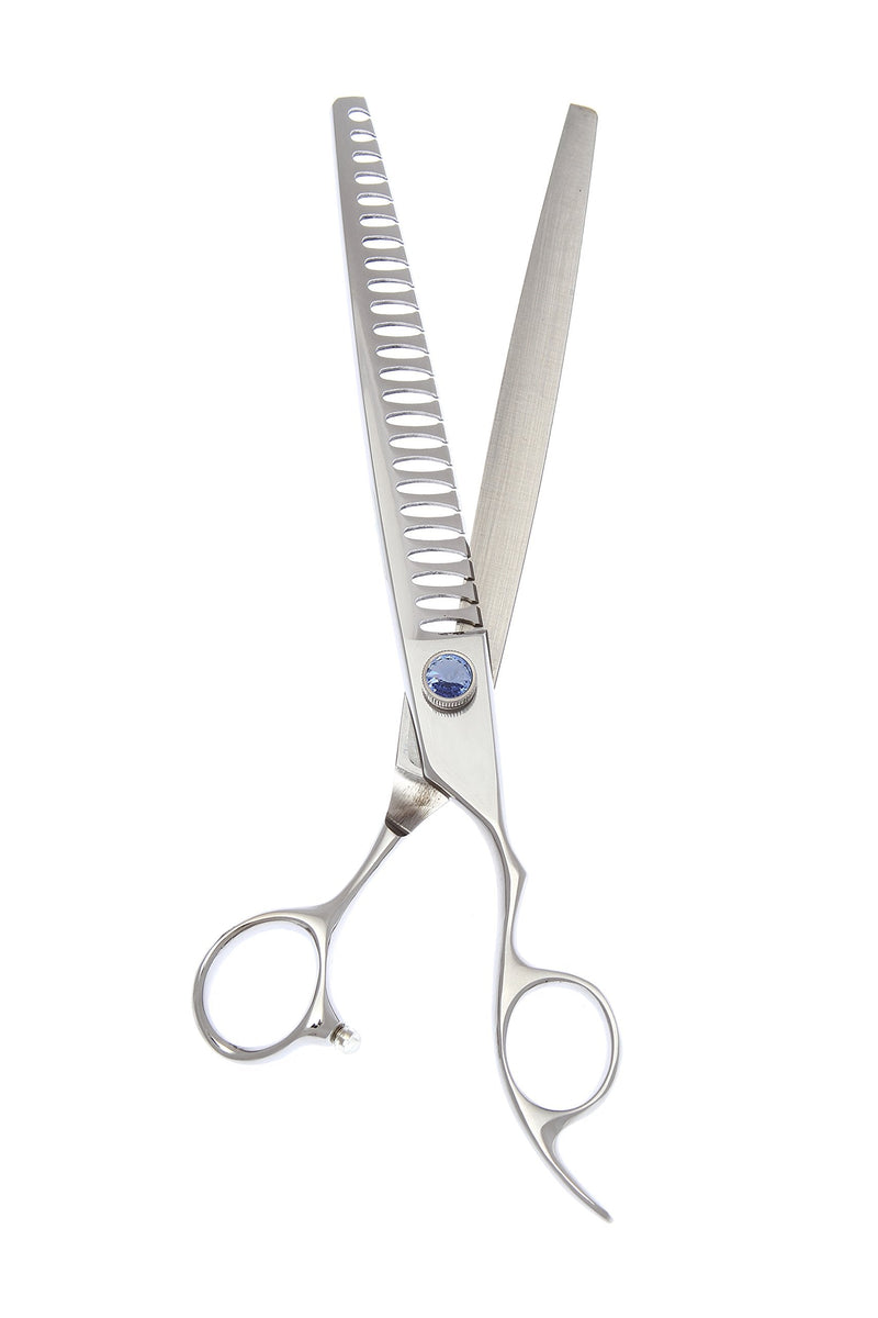 ShearsDirect Japanese 440C 24 Tooth Chunker with Light Blue Gem Stone Tension and Anatomic Handle, 7.5-Inch