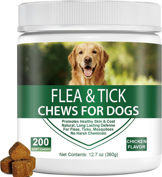 Flea and Tick Chewable for Dogs 200ct - Dog Flea and Tick Supports, Natural Yeast Omega 3 for Skin Coat & Itching Relief