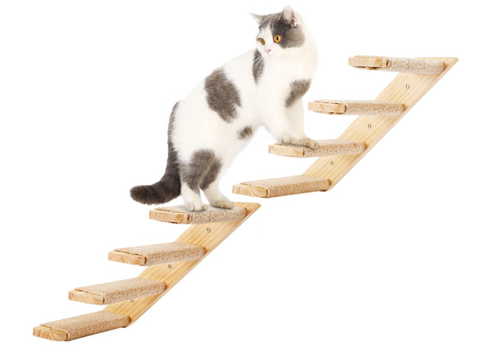 Cat Wall Climbing Shelf, 2 pcs Cat Wall Climber, 4 Step Climbing Stairs, Wall-Mounted Ladder with Sisal Scratching Rope, Perfect Wall Furniture for Perching (CatStairs2P4Steps)