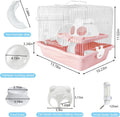 PINVNBY Dwarf Hamster Cage, Small Animal Cages, 2-Tier Travel Portable Mouse Cage Hamster Carrier with Castle House Runn