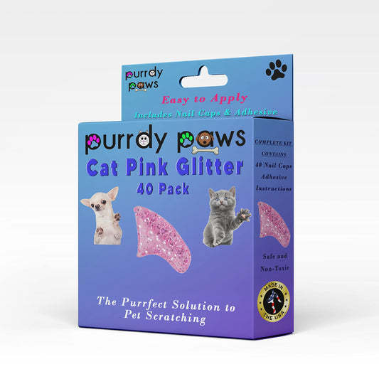 Purrdy Paws 40 Pack Soft Nail Caps for Cat Claws Pink Glitter Small