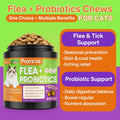 Puyrzoe Natural Flea and Tick Prevention for Cats, Itch Relief, Skin & Coat Support, 500 Chews with 6-Strain Probiotics, Gut & Immune Health, Flea Treatment for Cats, Chicken Flavor, All Breeds & Ages