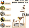 JOINSI Wood Pet Parrot Playground Bird Play Stand Toys Perch with Feeder Cups for Cockatiel Parakeet Lovebirds Conure (Natural)
