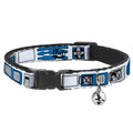 Star Wars Breakaway Cat Collar with Bell, Plastic Clip, Easy Adjustable, Star Wars R2D2 Bounding Parts White Black Blue Gray Red, 8.5 to 12 Inches 0.5 Inch Wide