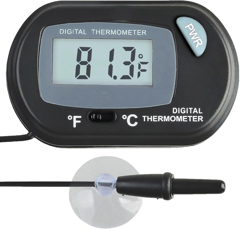 SunGrow Digital Betta Thermometer for Tropical Aquarium Fish, Black Color, Suction Cups and 1 Battery Included, 1 pc per