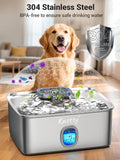 Kastty 4 Gal Dog Water Fountain for Large Dogs,15L Stainless Steel Dog Water Bowl Dispenser Triple Filtration,Ultra Quiet Automatic Pet Water Fountain with Water Level Window and LED Light(FS76)
