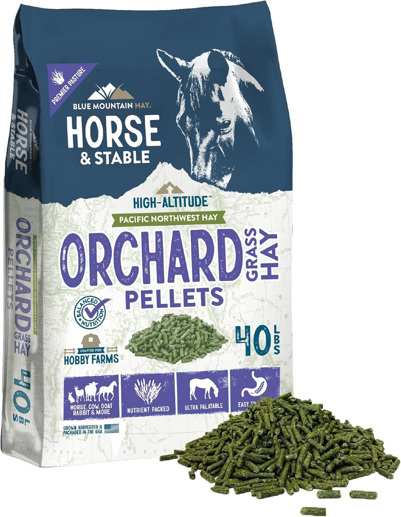 Blue Mountain Hay High Altitude Hay Pellets, Quick Soak Feed, Orchard, 40lb