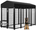 Guiferland Dog Kennel Outdoor, Weatherproof Outside Dog Kennel with Roof & Swivel Feeders and Removable Dog Door, Heavy Duty Outdoor Kennels Dog Enclosure Run for Medium Large Dogs (8'L x 4'W x 6'H)
