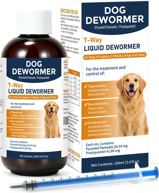 7-Way Dog Dewormer, Oral Treatment for Tapeworm, Roundworm, Hookworm, 3.4 fl oz, 100 ml