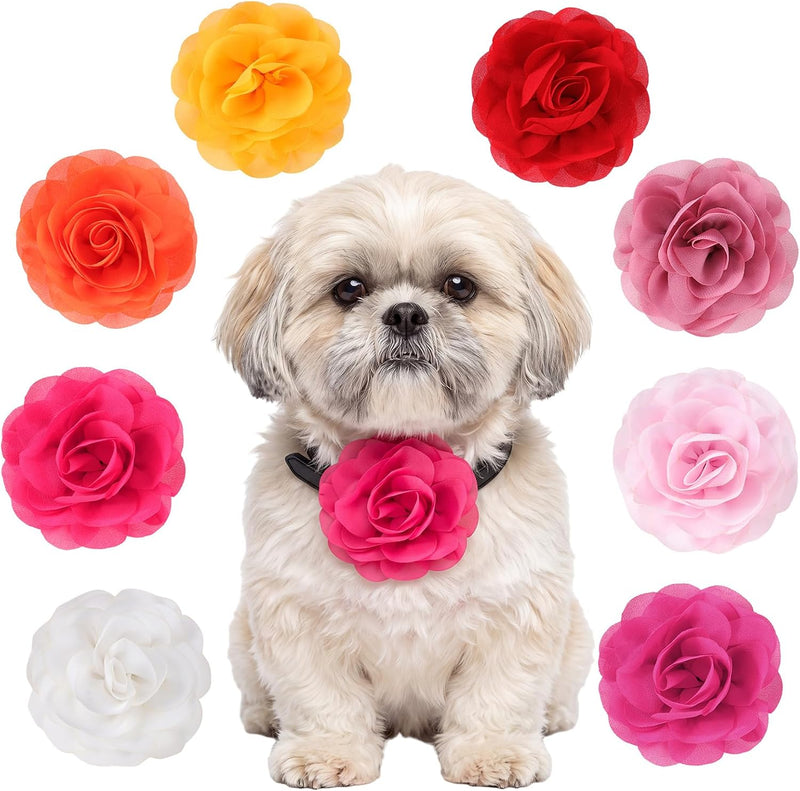 WILLBOND 8 Pcs Dog Collar Flower Bow Tie for Pet Grooming, Multi-color
