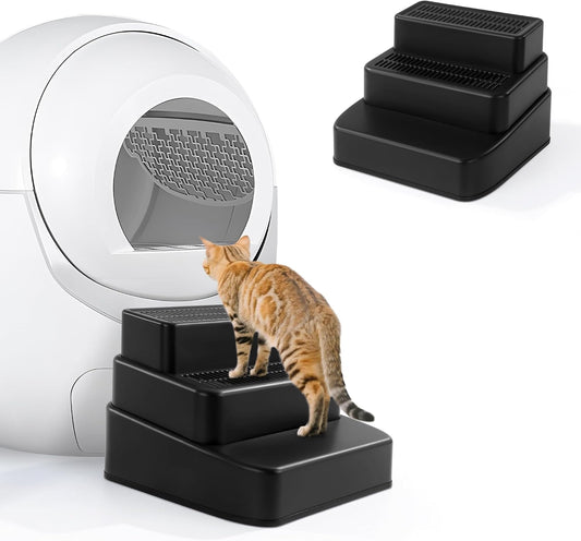 BALAPET Adjustable 3 Steps Litter Box Ramp with Filter Function, Detachable Litter Trapper, Non-Slip Cat Litter Stair fo