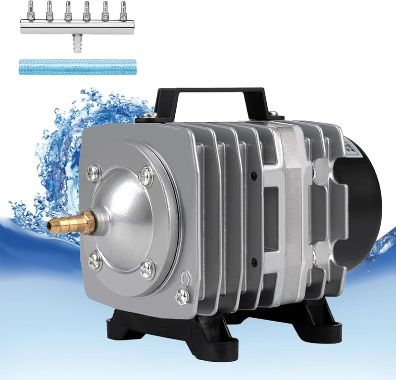 Aquarium Air Pump with Aluminum Housing, Commercial Air Pump with 6-Outlet Air Manifold, Pond Aerator Fish Tank Bubbler 